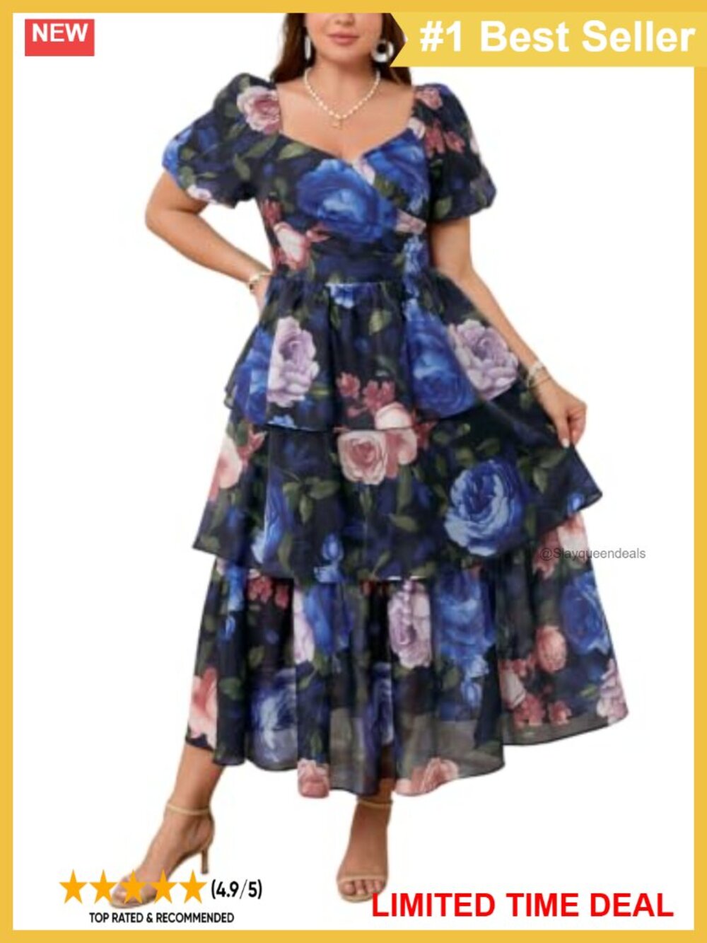 Plus Size Floral Chiffon Tiered Midi Wedding Guest Dress